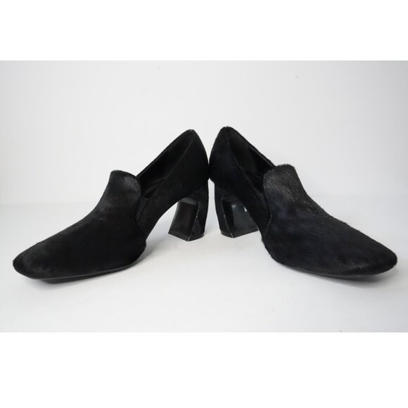 Zara, Hair Fur Curved Block Heel Square Toe Heels, Black - Picture 6 of 10